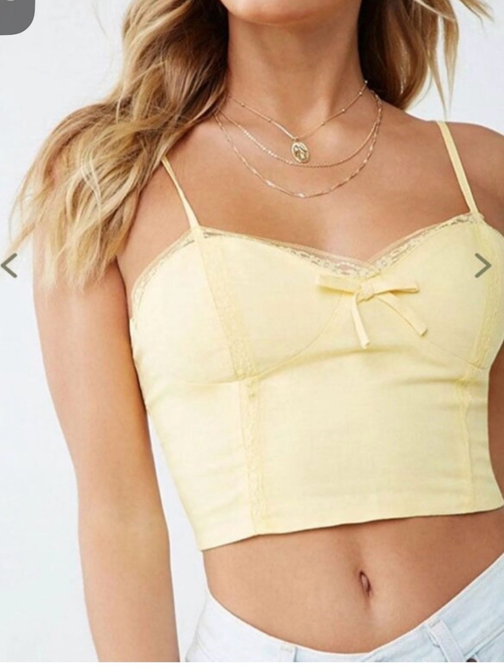 Forever 21 Yellow Lace-Trim Crop Top